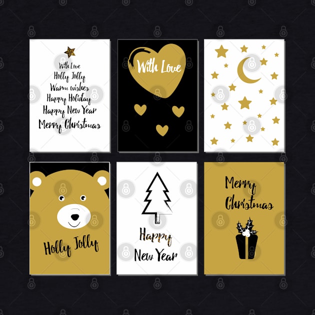 Merry Christmas cards 1 - black, white and gold by grafart